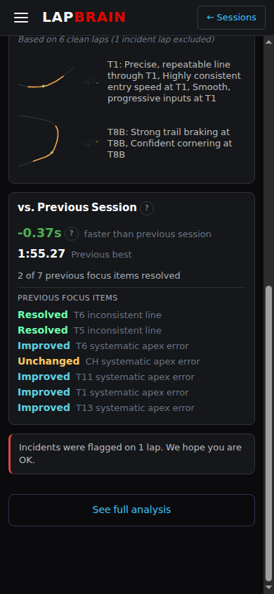 App screenshot: Cross-session progress